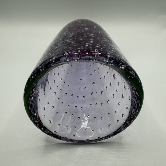 Vintage Hand Blown Controlled Bubble Cranberry Glass Vase - Picture 6 of 8